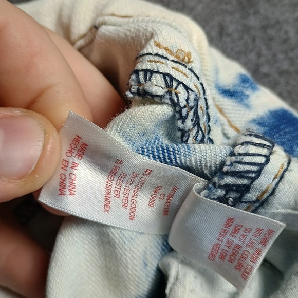 Bongo Jeans Womens 7 White Tie-Dyed Blue Stretch Straight Leg Logo Patch - Picture 5 of 11